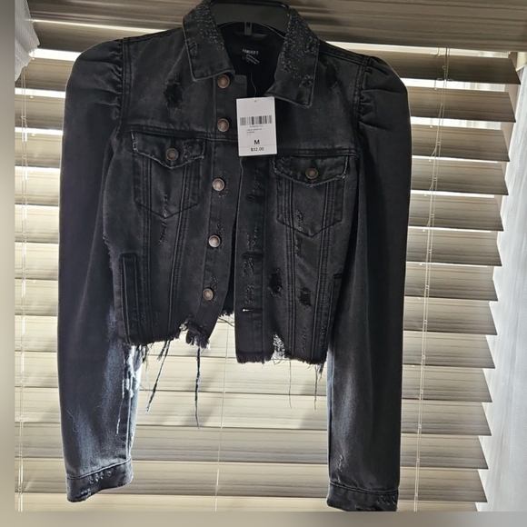 Forever 21 Denim Jacket Off Black - Picture 2 of 3